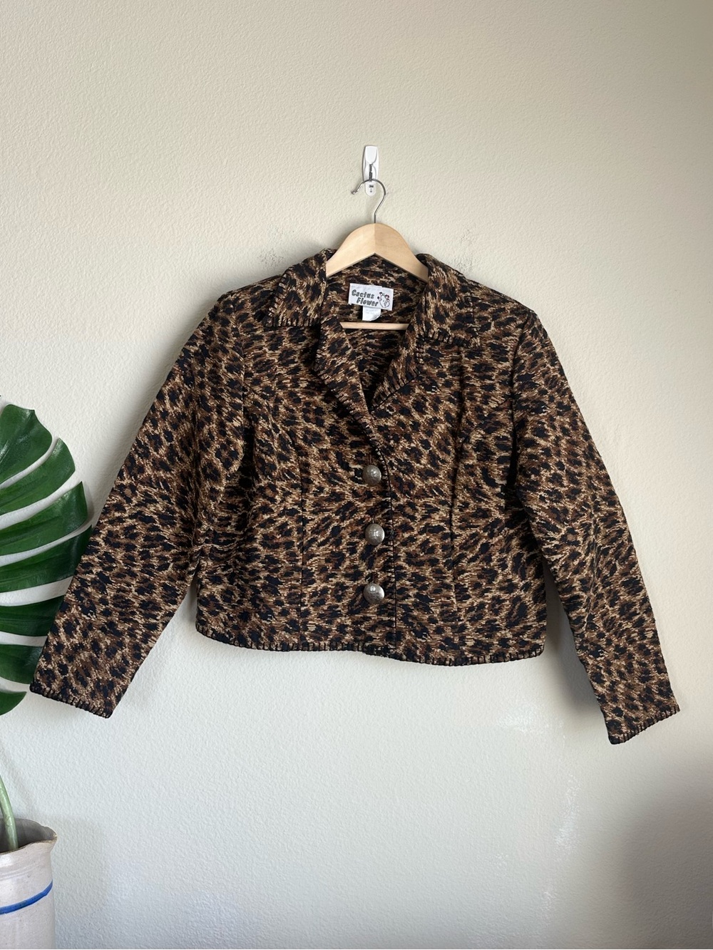 Vintage Cactus Flower Leopard Print Tapestry Jacket